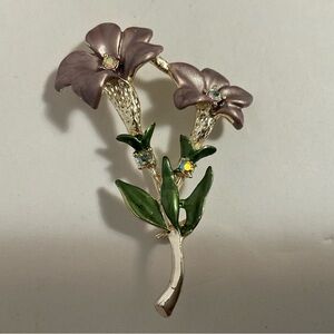 Vintage Costume Jewelry Enameled Purple Flower Brooch